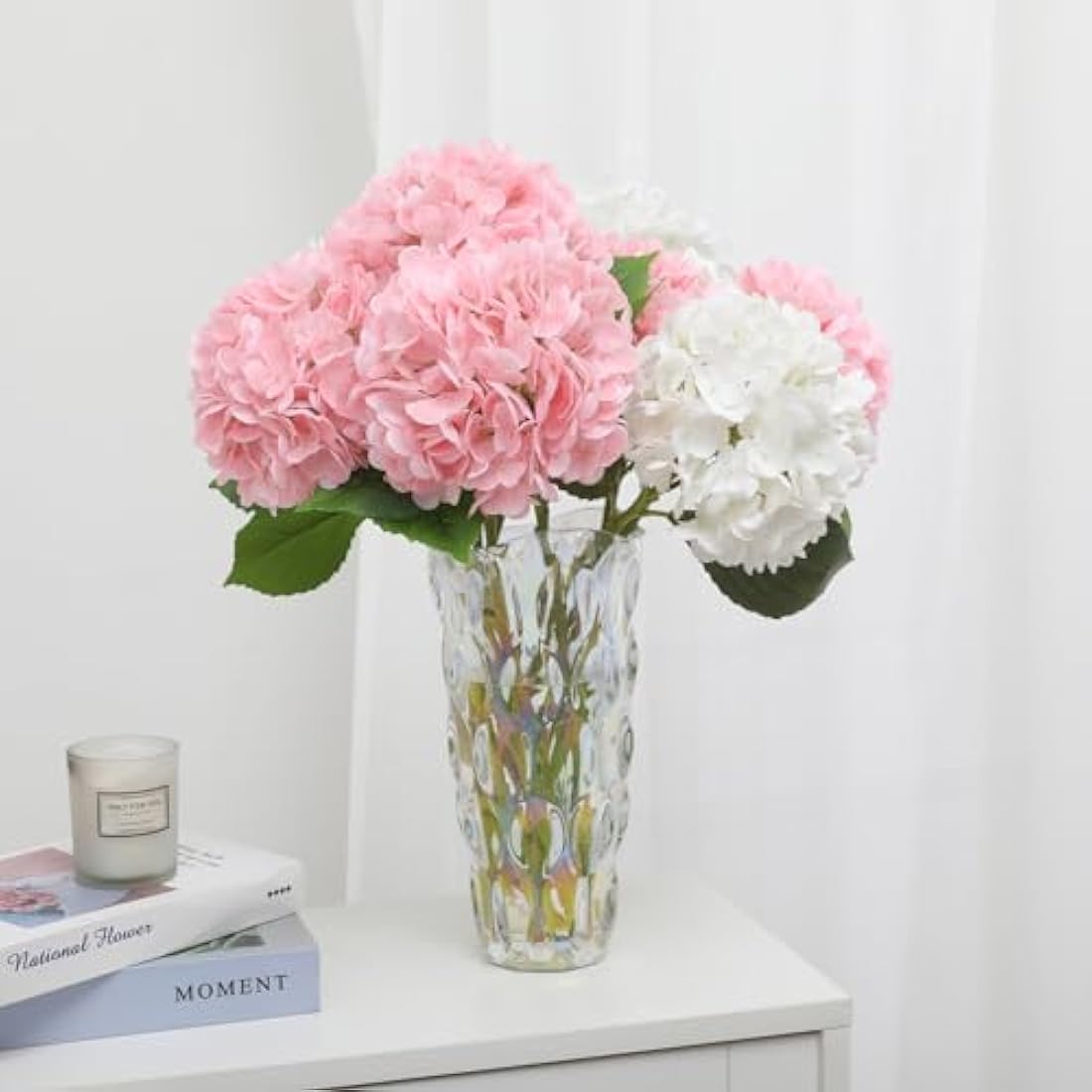 Kisflower Real Touch Latex Hydrangea Flowers – 3pcs Pink Faux Bouquet