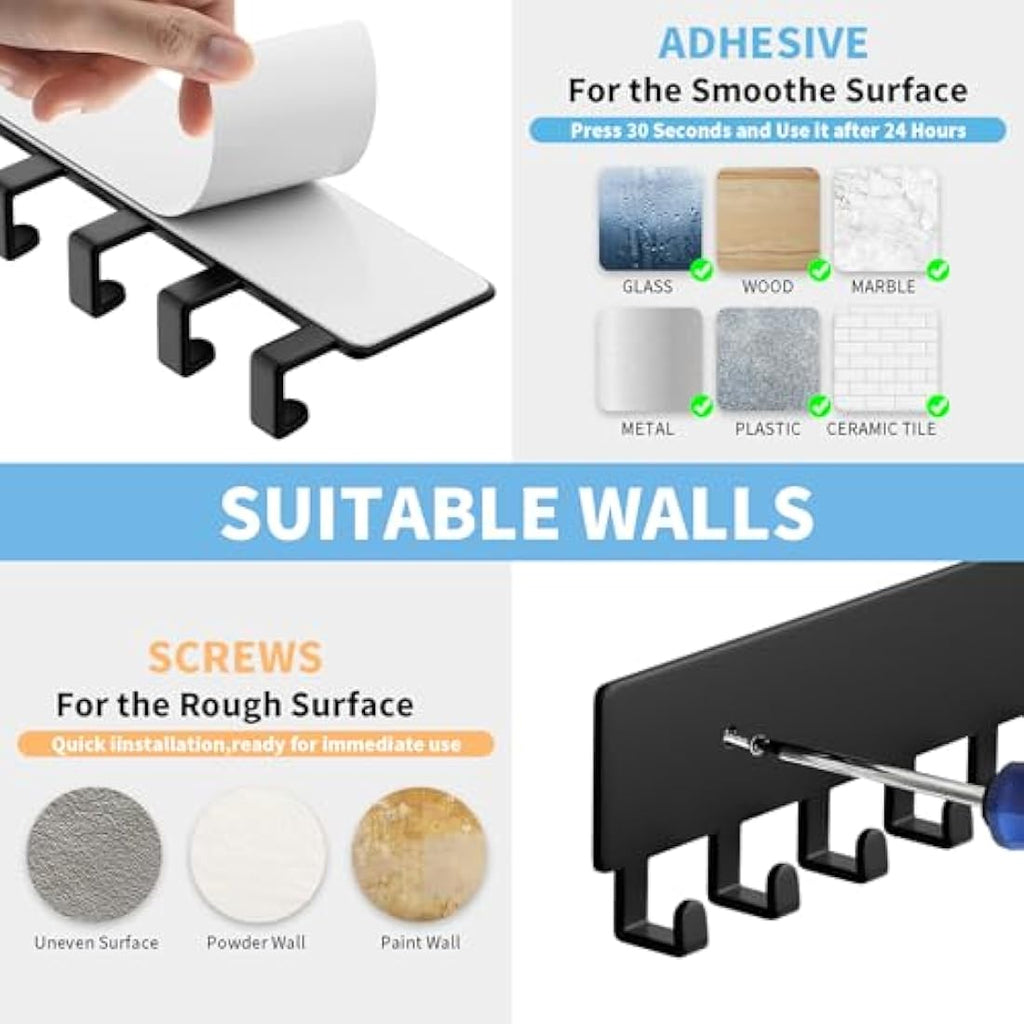 Key Holder for Wall – 10 Metal Hooks, Matte Black Key Rack