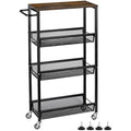 LIANTRAL Slim 4-Tier Rolling Storage Cart with Wooden Tabletop | 18.5cm Wide