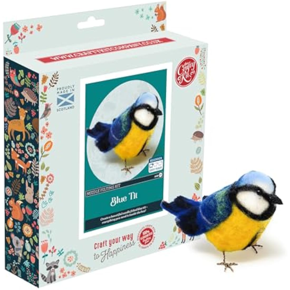 The Crafty Kit Company Blue Tit Needle Felting Kit - 100% Wool DIY