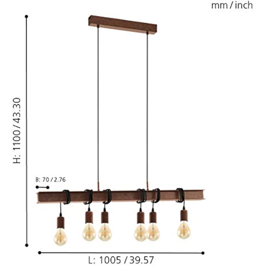 Eglo Townshend 6-Light Industrial Pendant Lamp | Antique Brown Steel