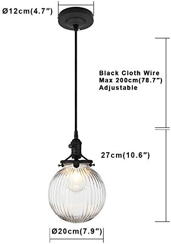 Yosoan Industrial Pendant Light – Ribbed Glass Globe Chandelier, Black