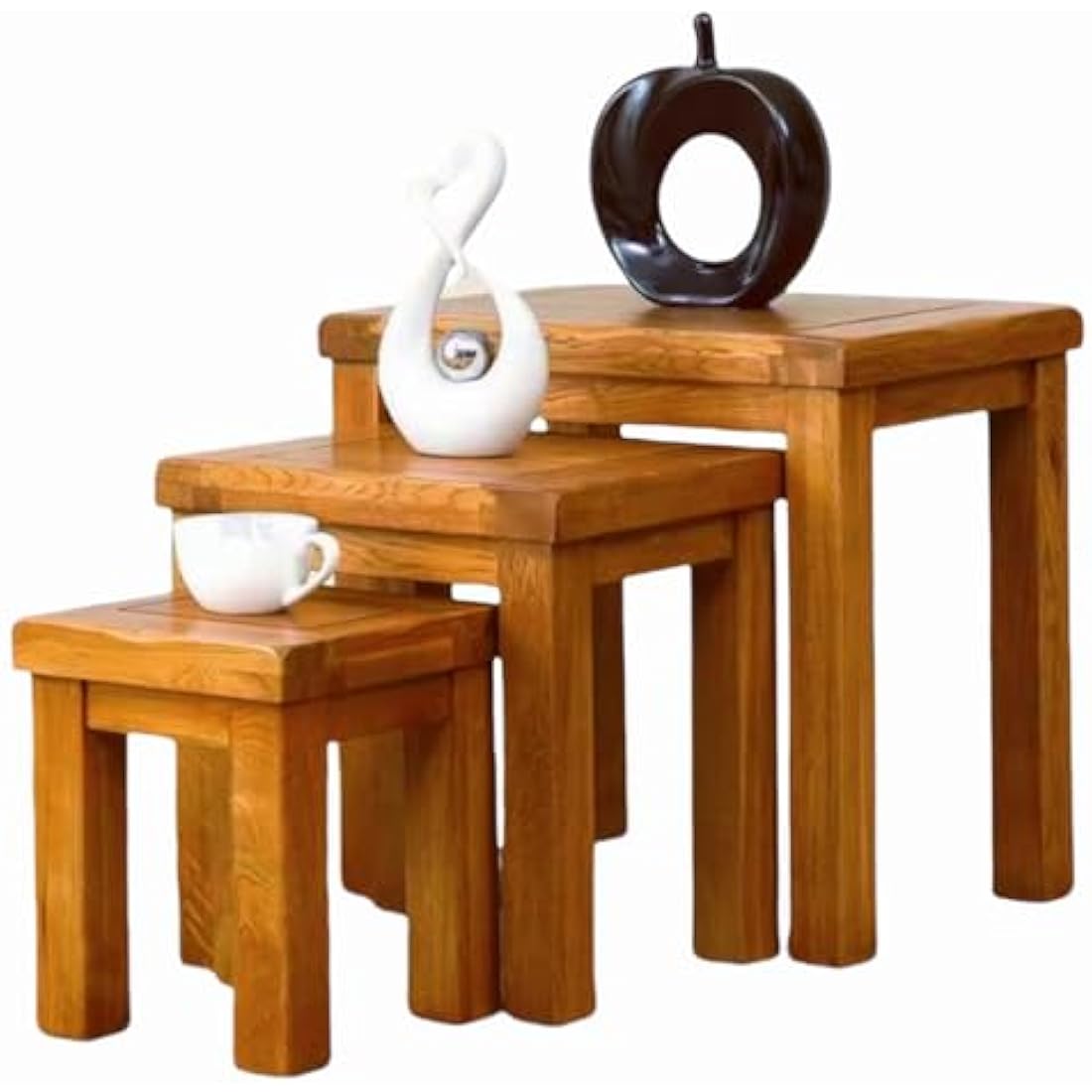 Solid Oak Nesting Tables | Set of 3 Rustic Wood Side Tables