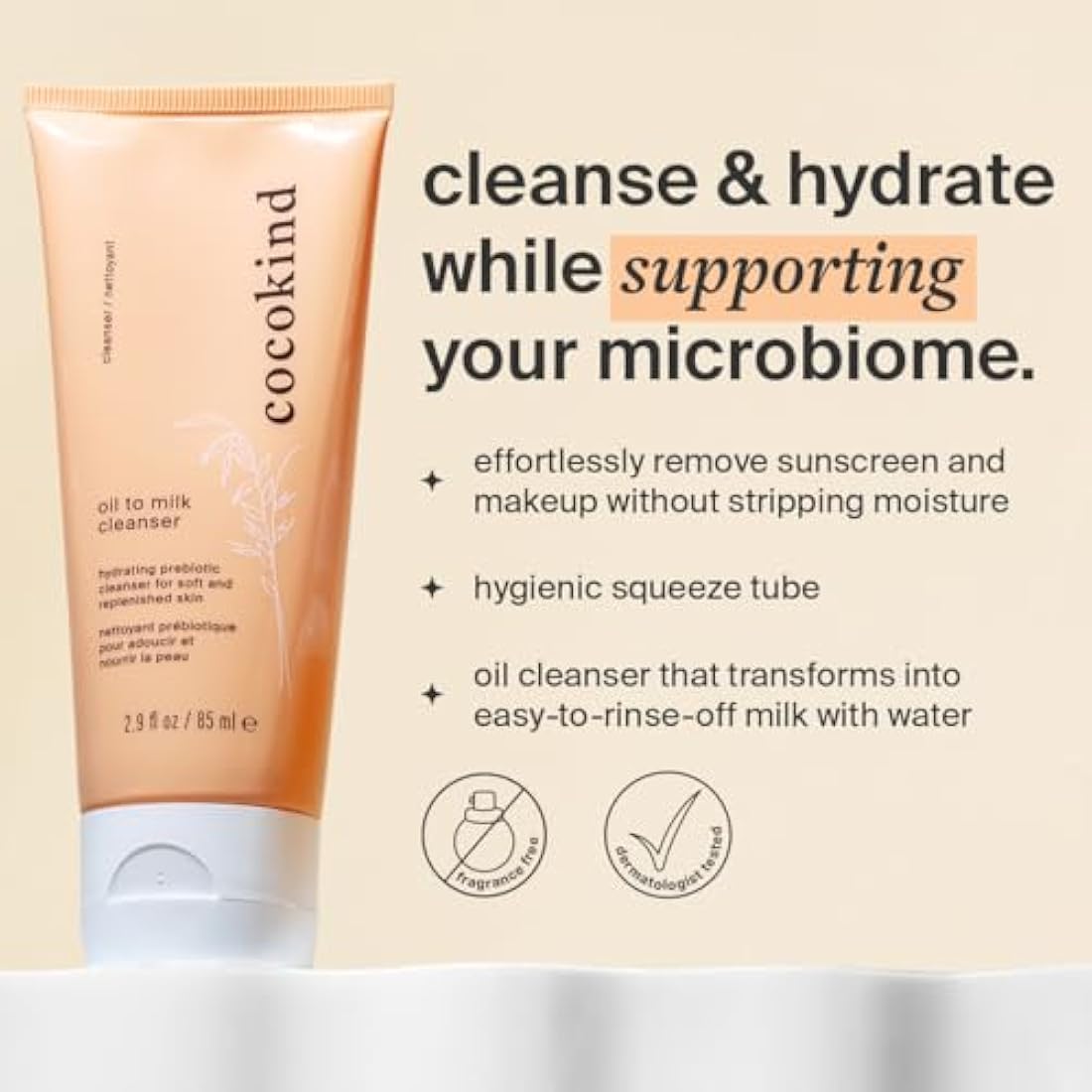 Cocokind Prebiotic Oil to Milk Cleanser - Hydrating Face Wash, 2.9 oz