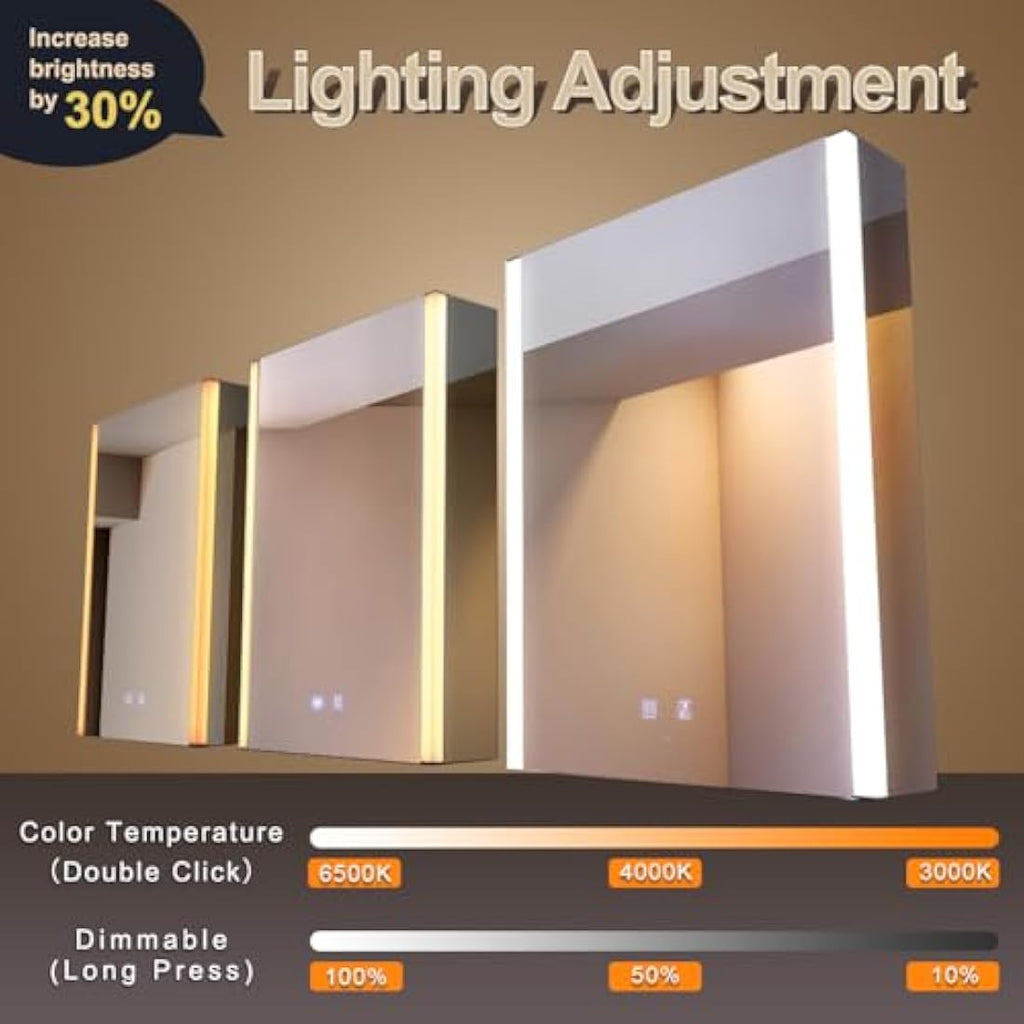 KWW LED Medicine Cabinet with Defogger | Wall Mounted Mirror (55 x 70 cm)