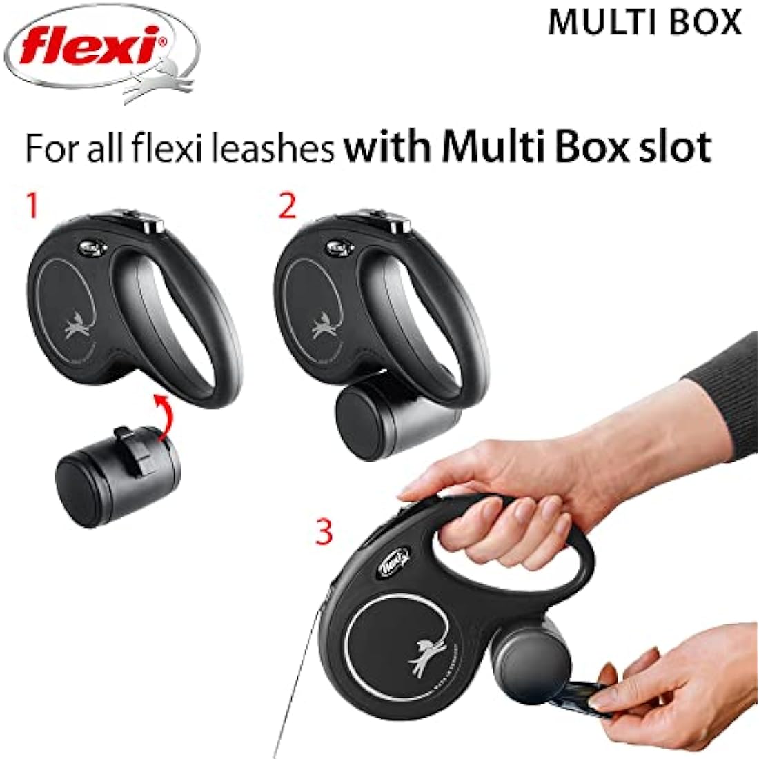 flexi Multi Box Leash Attachment for Treats or Poop Bags, Black