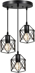 Industrial 3-Light Cage Pendant Lamp – Black Geometric