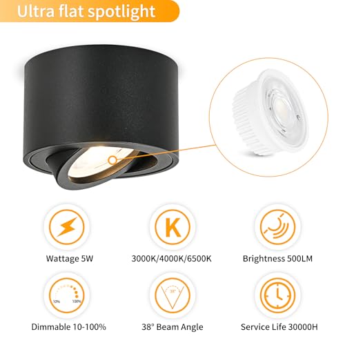 GeyouLux Dimmable LED Ceiling Spotlight - 5W 3CCT Adjustable White 4-Pack