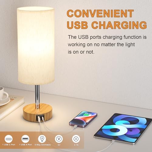 Aooshine Touch Bedside Lamps Set of 2 | 3-Way Dimmable with USB Ports
