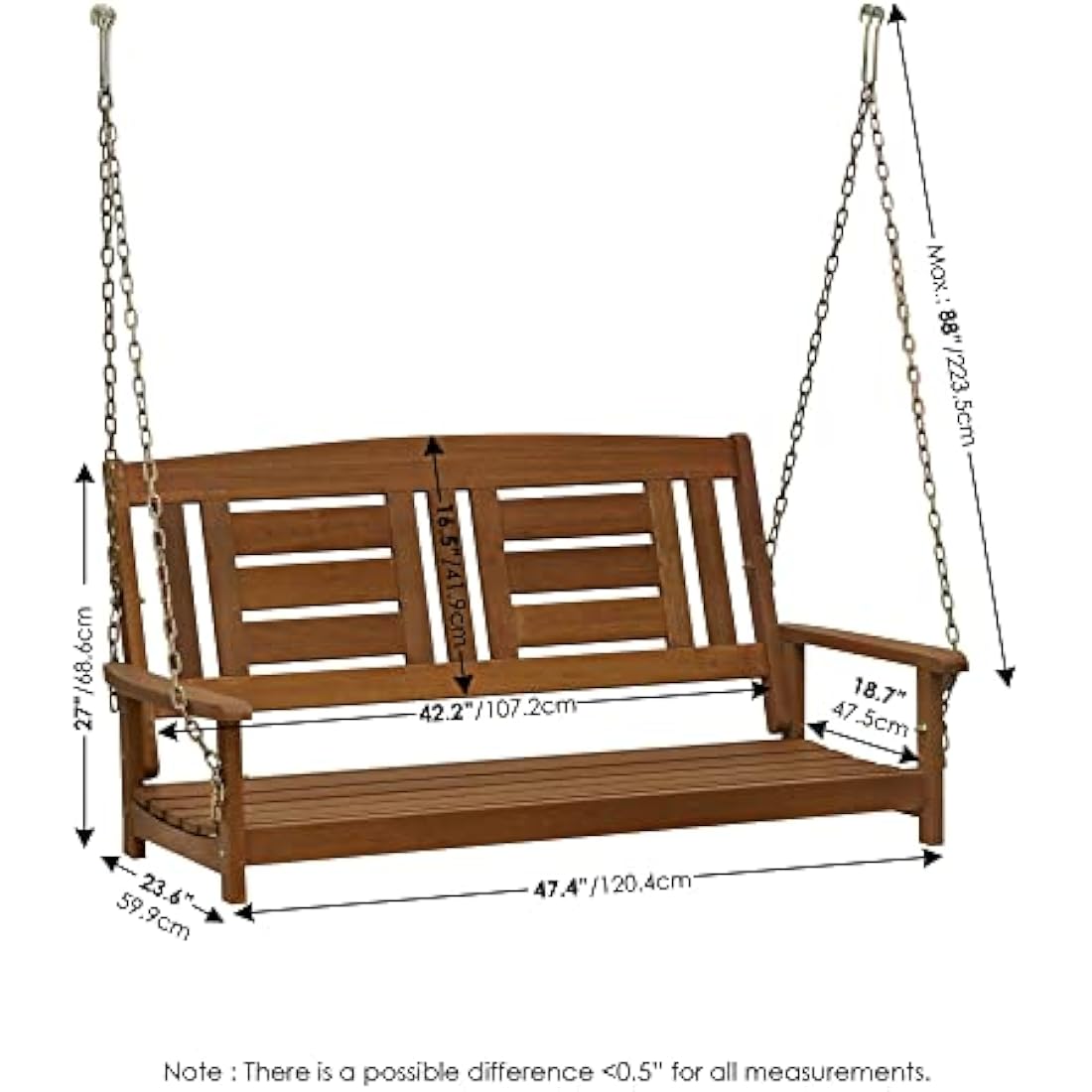 Furinno Tioman Hardwood Porch Swing – Natural Meranti Wood Hanging Seat