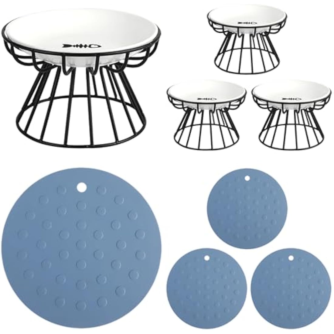 Dorakitten 4Pcs Elevated Ceramic Cat Bowls – Anti-Vomiting Raised Pet Dishes