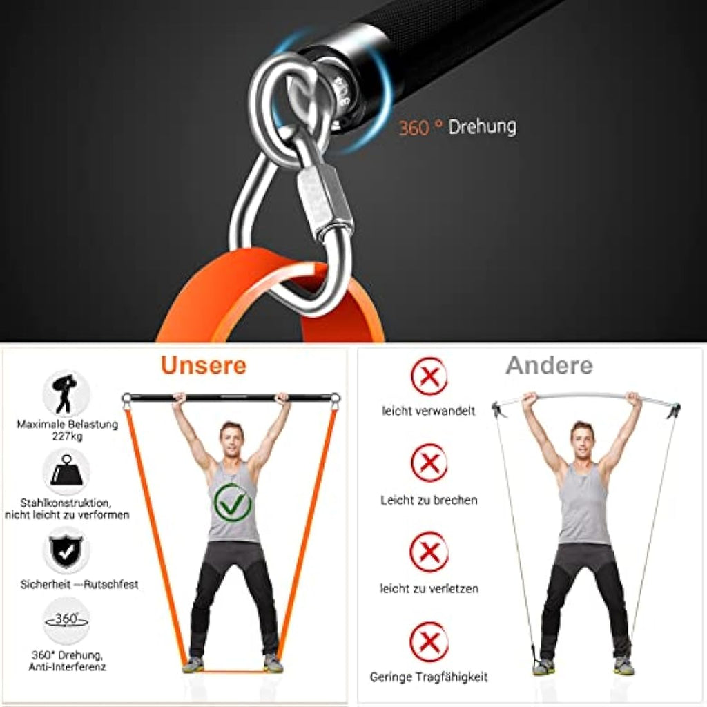 DASKING Resistance Bands Set with 98cm Detachable Bar - Home Gym Workout Kit