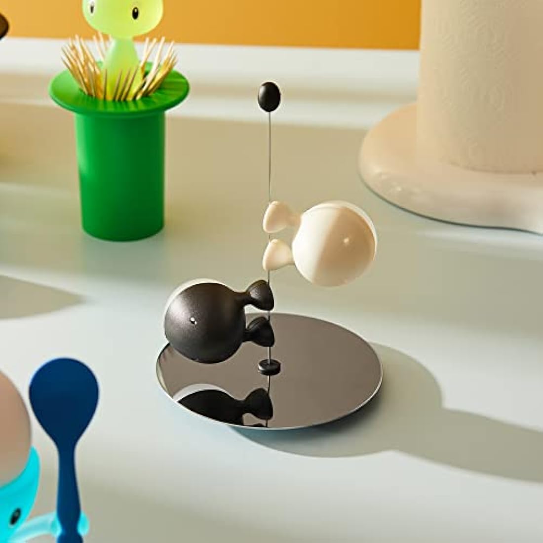 Alessi Lilliput Salt and Pepper Set | Magnetic Stainless Steel - Black/White