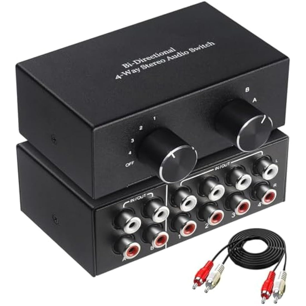 UNSTINCER Bidirectional RCA Audio Switcher | 4-Port HiFi Stereo Splitter