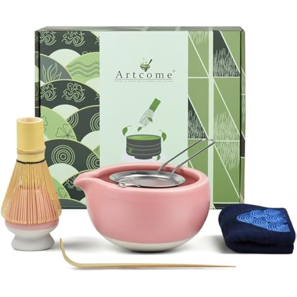 7-Piece Matcha Tea Ceremony Kit with Spout Bowl – Pink