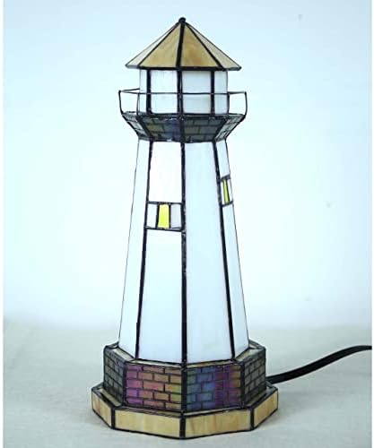 Bieye Lighthouse Tiffany Style Stained Glass Accent Table Lamp - 12" H