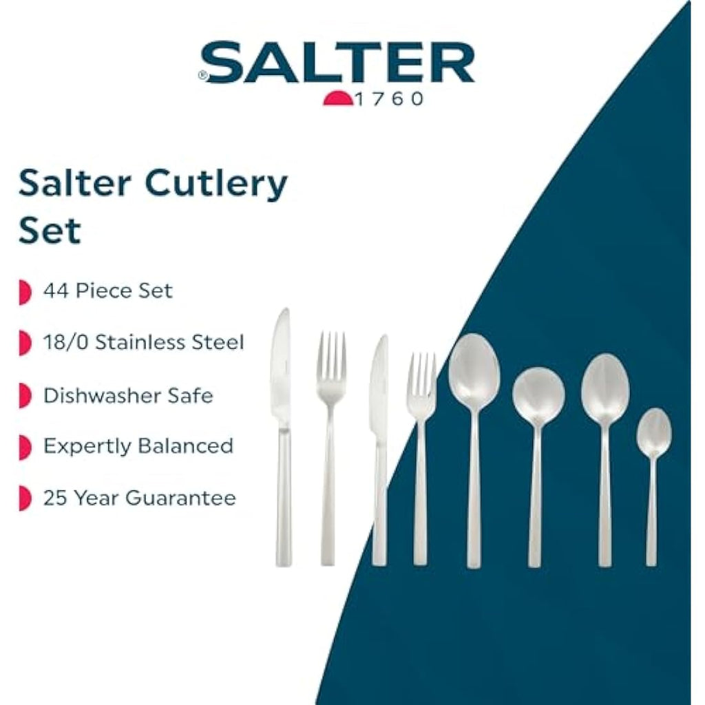 Salter Winslow 44 Piece Cutlery Set – 18/0 Stainless Steel Silverware