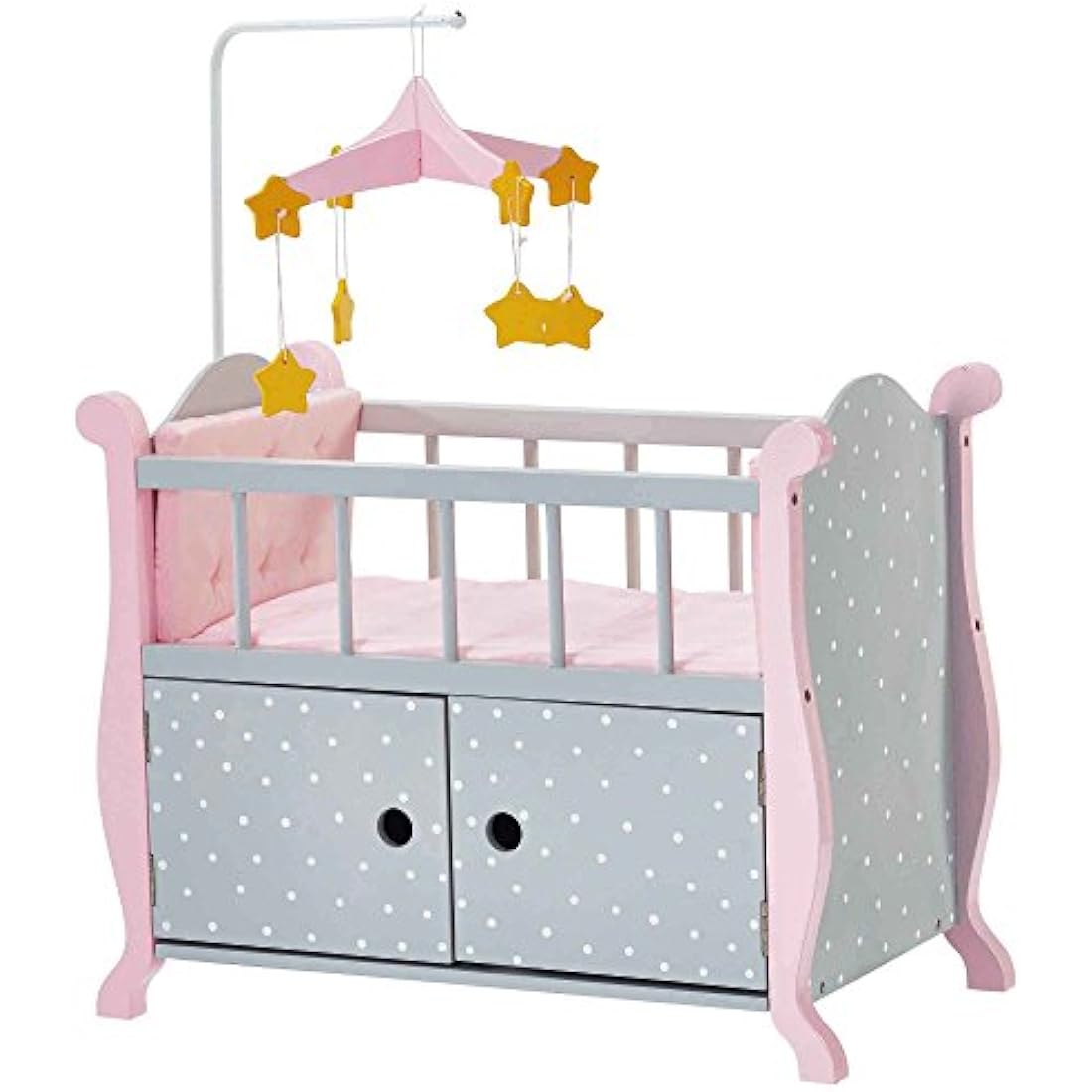 Olivia's Little World Wooden Baby Doll Crib with Storage – Grey/Pink