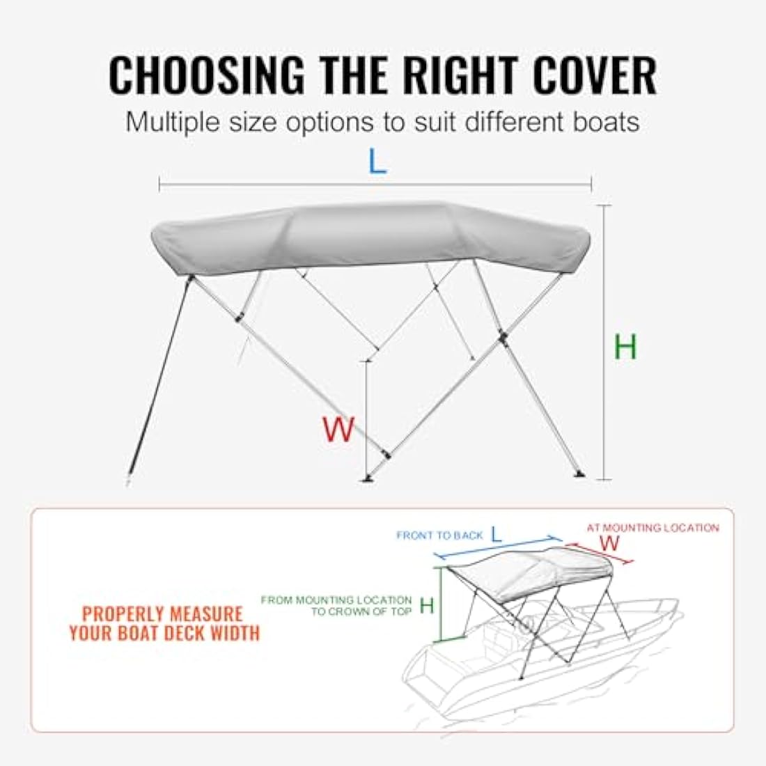 VEVOR 4 Bow Bimini Top Boat Cover | 900D Polyester Canopy | 91"-96"W Light Grey