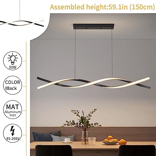 Mikeru 120CM Wave LED Pendant Light | Dimmable Black Kitchen Island Lamp