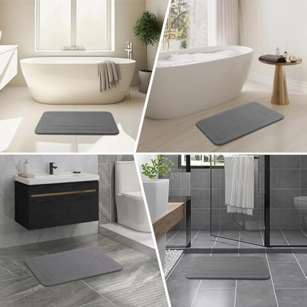 HUMIGA Diatomaceous Earth Stone Bath Mat - 2 Pack Non-Slip Grey, 24x15