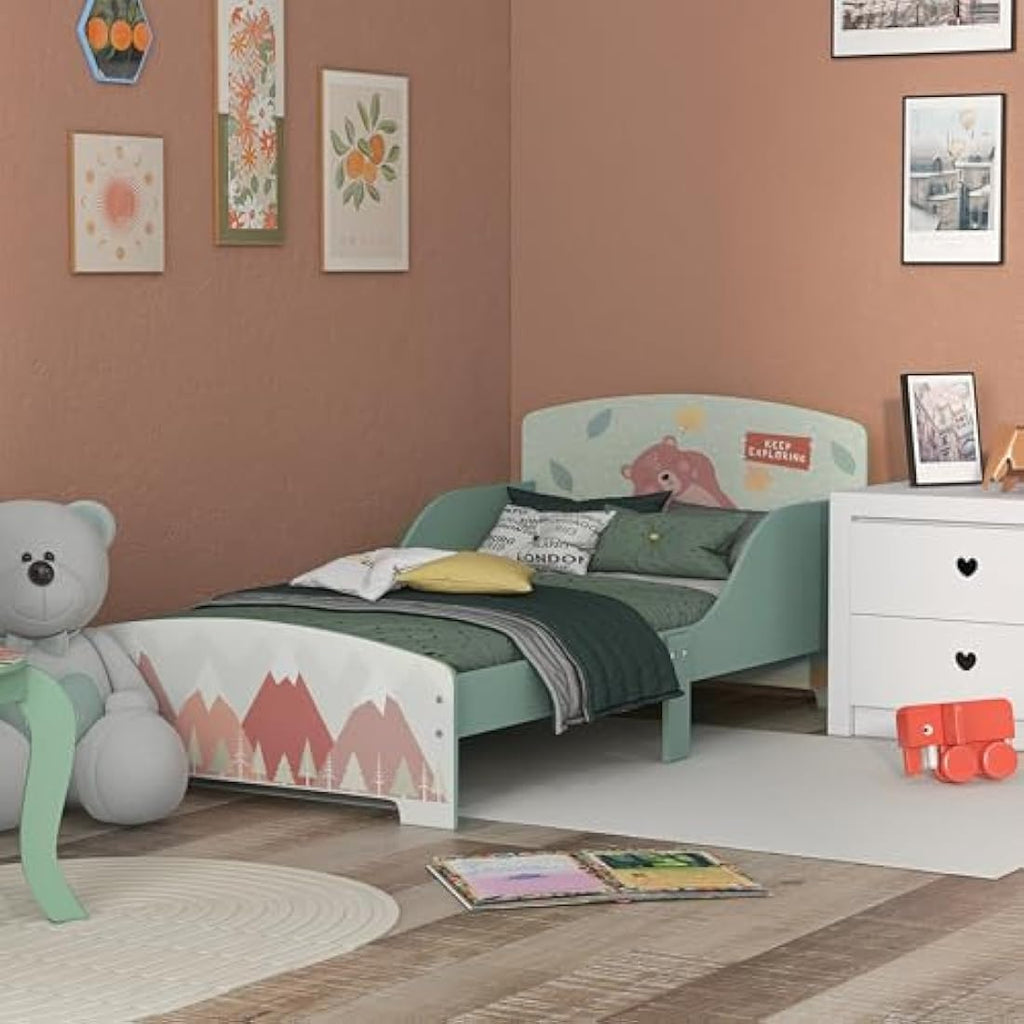 ZONEKIZ Toddler Bed Frame | Animal Theme Kids Junior Bed – Green
