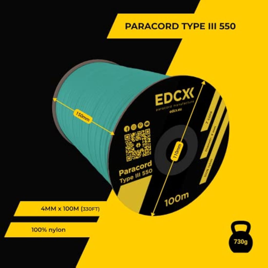 EDCX 550 Paracord – 4mm 7-Strand Nylon Rope for Camping and DIY