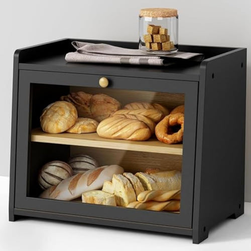 Jolof Store 2-Tier Bamboo Bread Bin – Large Wooden Kitchen Storage Box