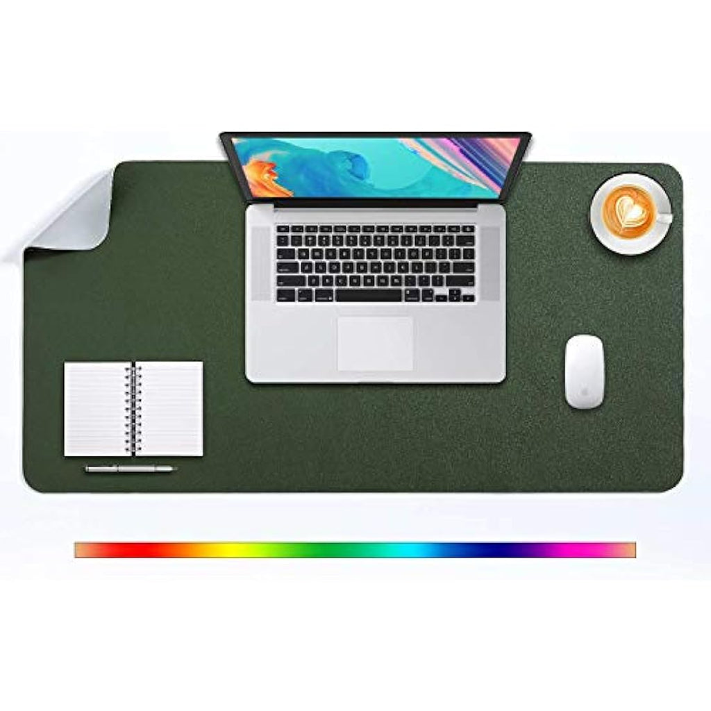 DOBAOJIA Large PU Leather Desk Pad | Waterproof Mouse Mat (Dark Green/Gray)