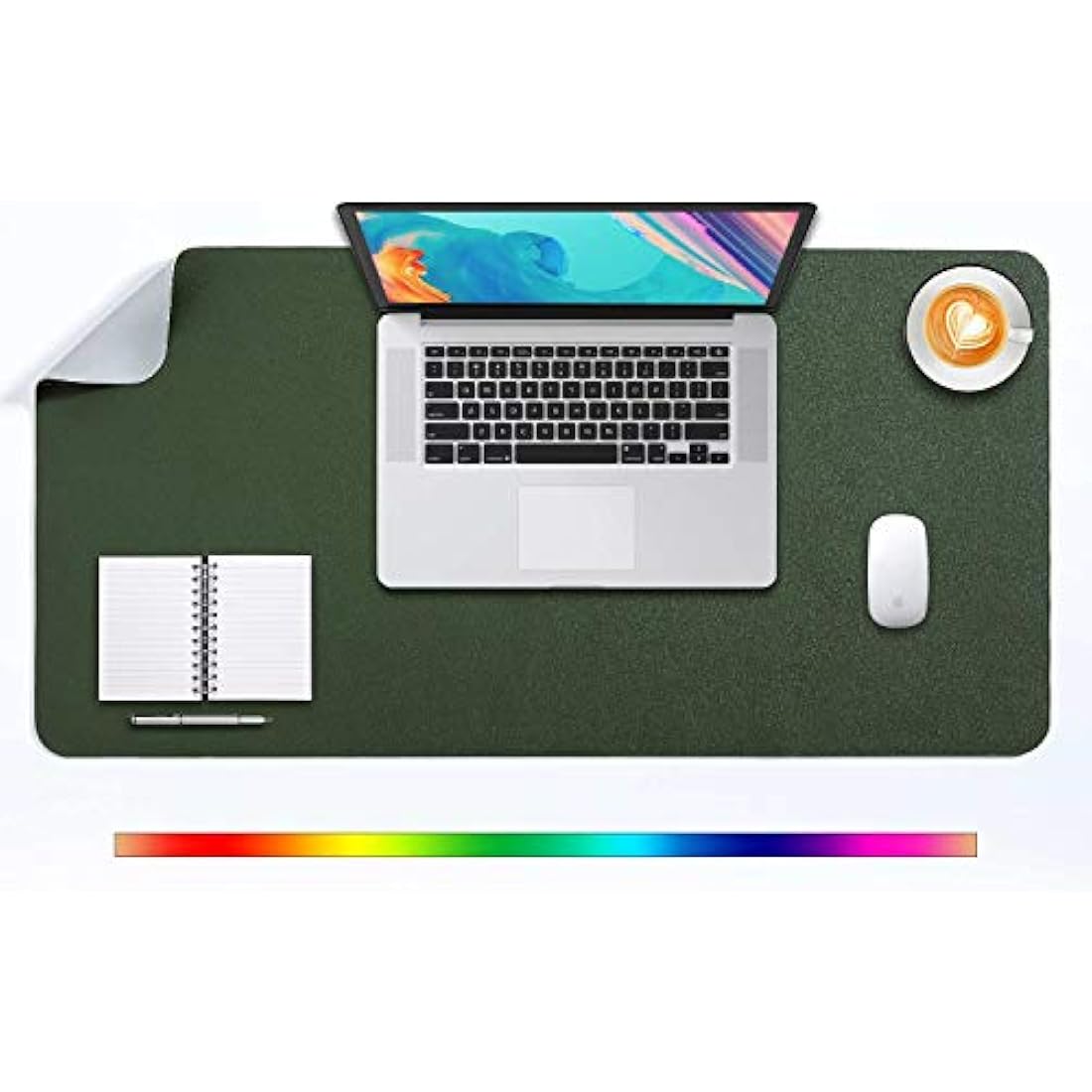 DOBAOJIA Large PU Leather Desk Pad | Waterproof Mouse Mat (Dark Green/Gray)