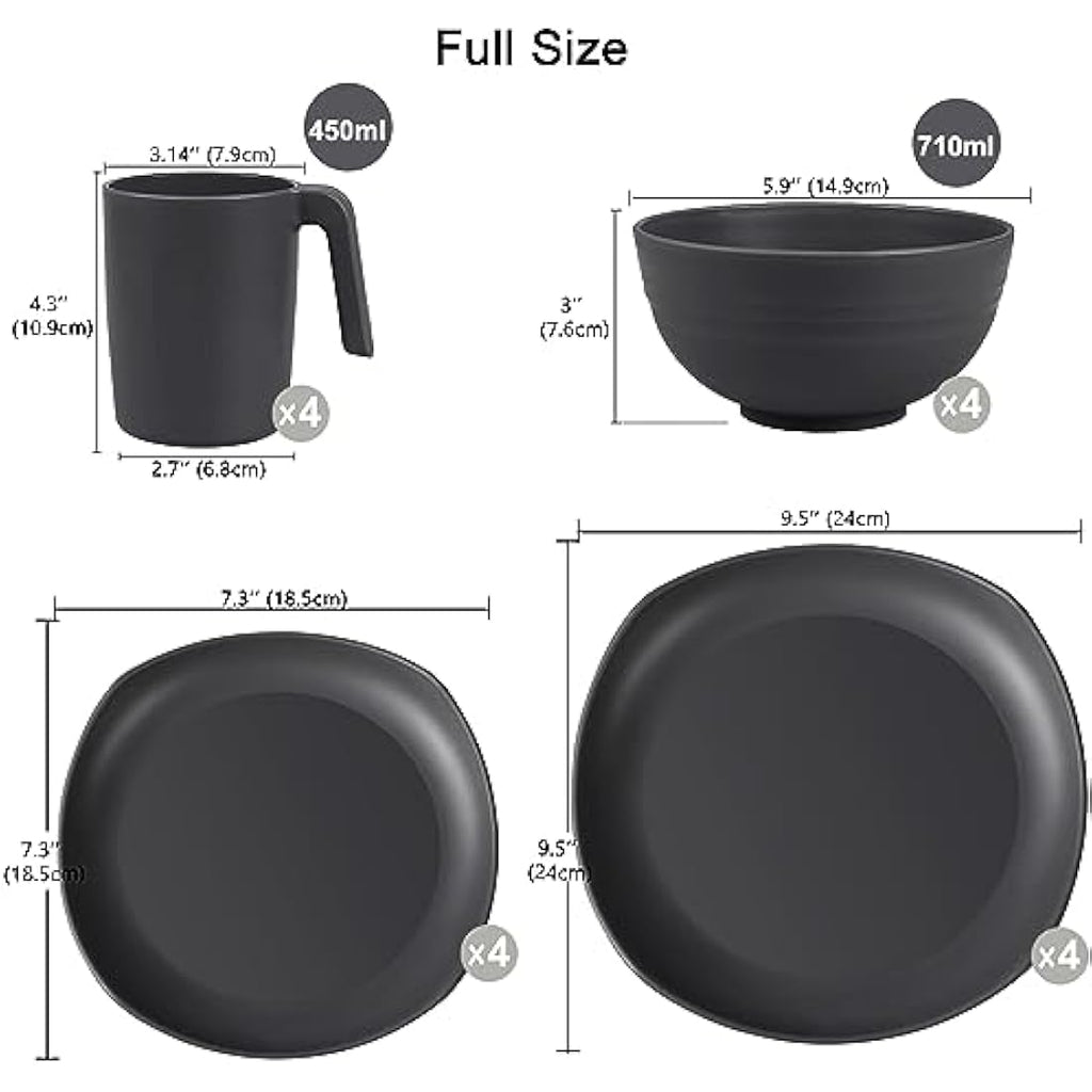 Greentainer 16-Piece Unbreakable Plastic Dinnerware Set - Grey Service for 4