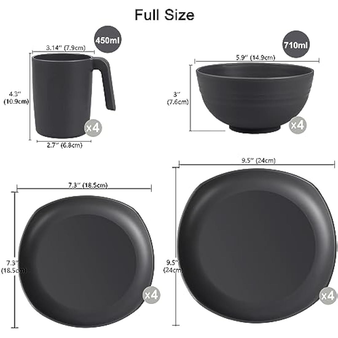 Greentainer 16-Piece Unbreakable Plastic Dinnerware Set - Grey Service for 4