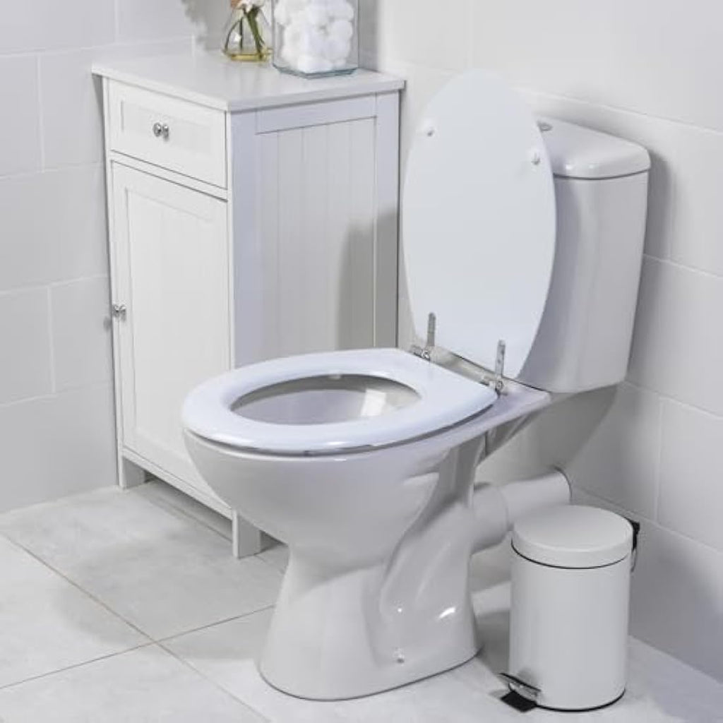 Beldray O-Shaped Toilet Seat – White Tongue & Groove Wooden Cover