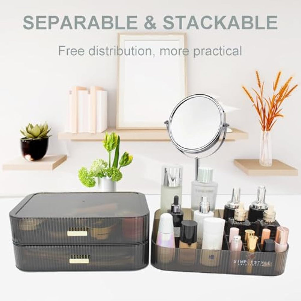 Stackable Makeup Organizer – 2-Drawer PET Cosmetic Storage