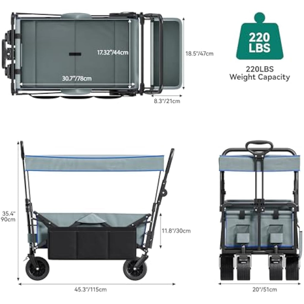 YITAHOME Foldable Beach Wagon – Heavy Duty Garden Trolley with Canopy