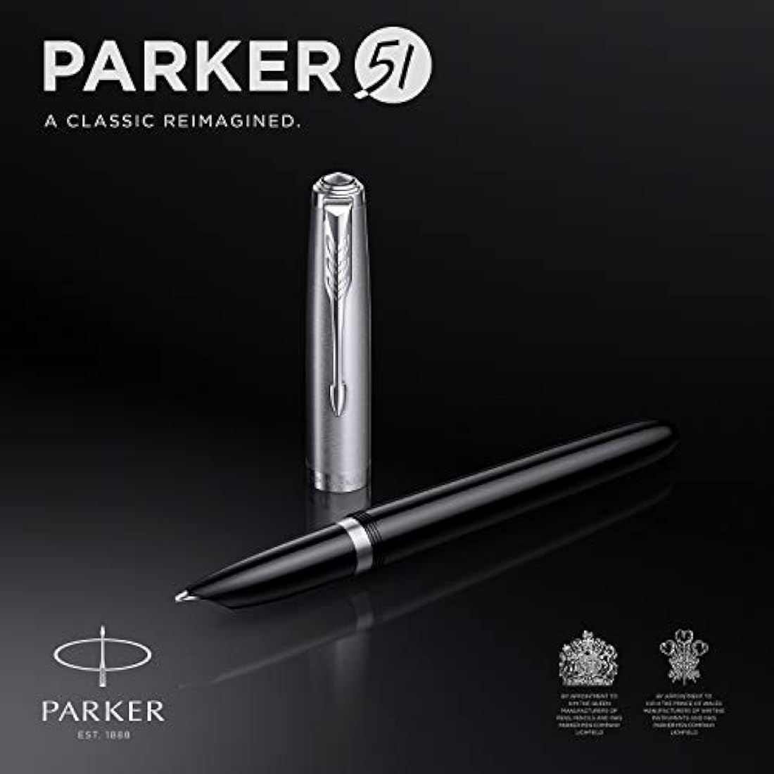Parker 51 Fountain Pen – Black with Chrome Trim, Fine Nib Writing Pen
