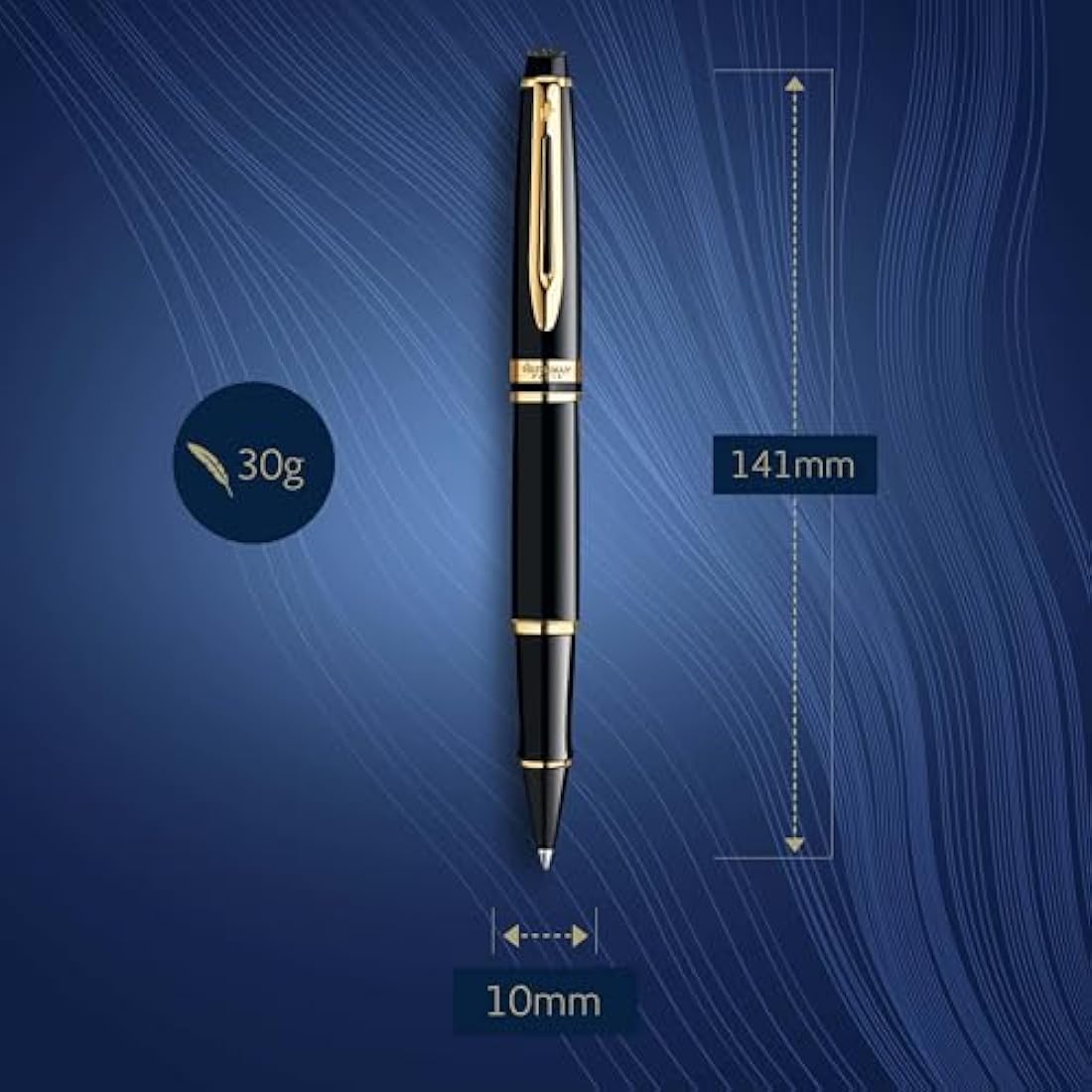 Waterman Expert Rollerball Pen | Gloss Black with 23k Gold Trim | Fine Point