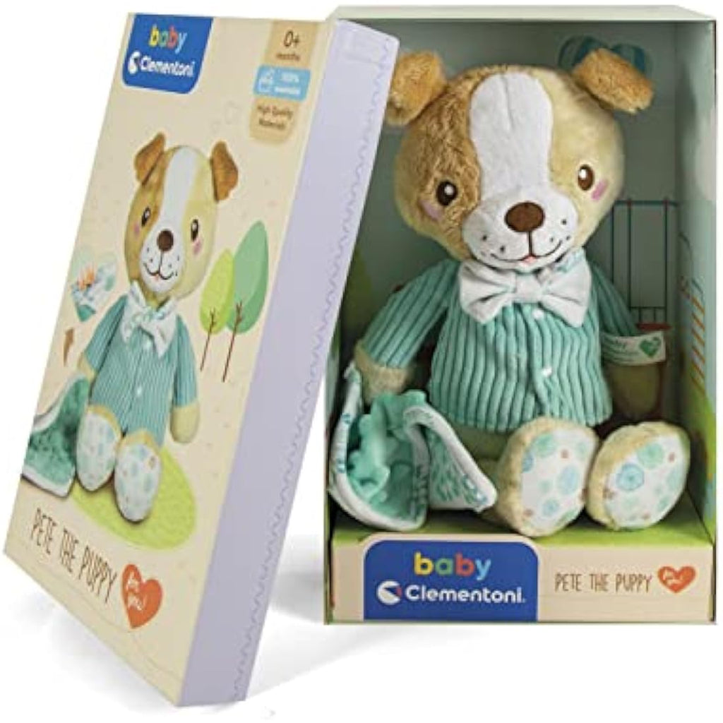Clementoni Pete the Puppy Plush Toy with Sensory Comfort Blanket