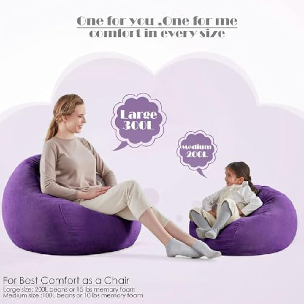 Nobildonna Corduroy Bean Bag Chair Cover – 300L Storage (Ultra Violet)