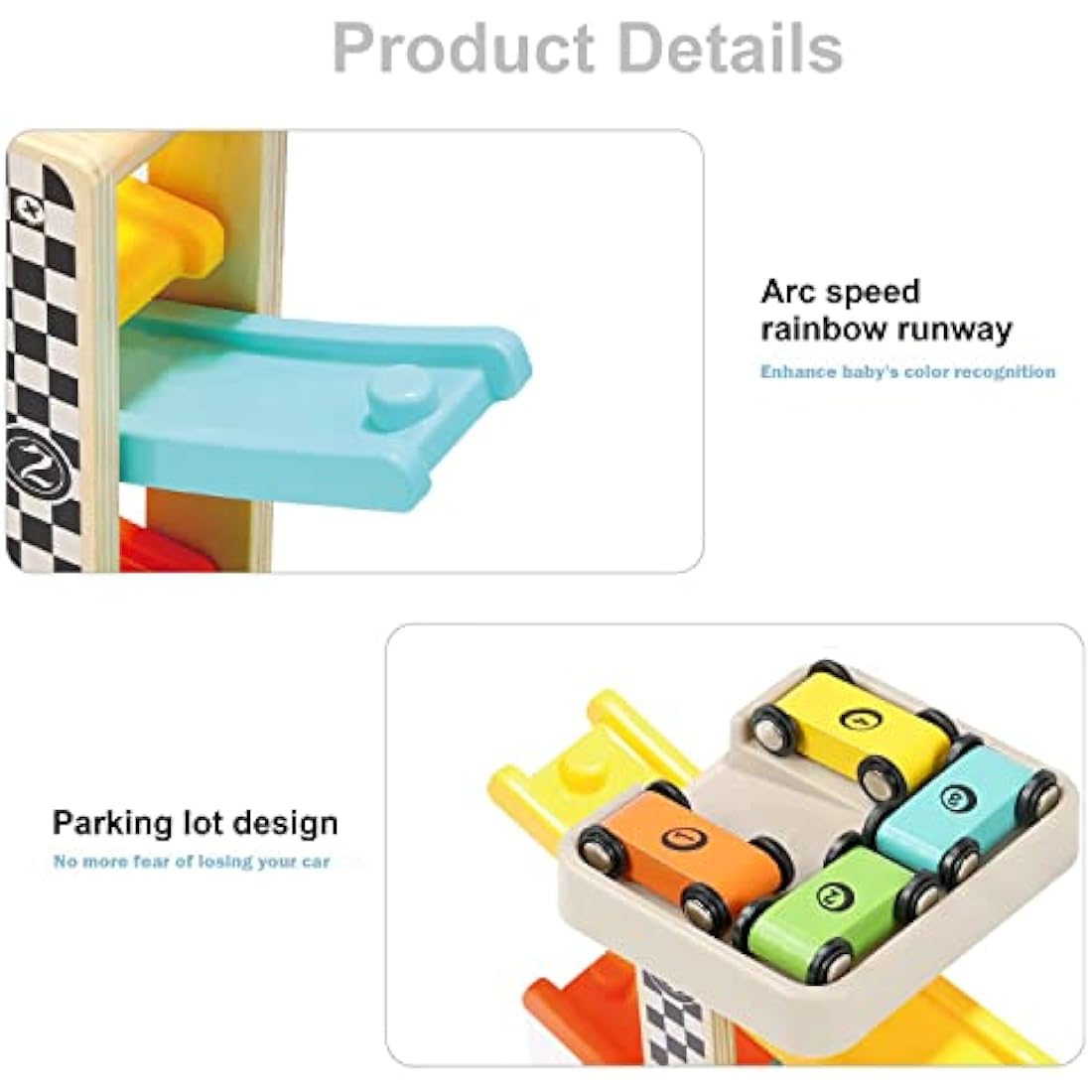 Top Bright Wooden Car Ramp Toy – Educational Toddler Gift with 4 Cars