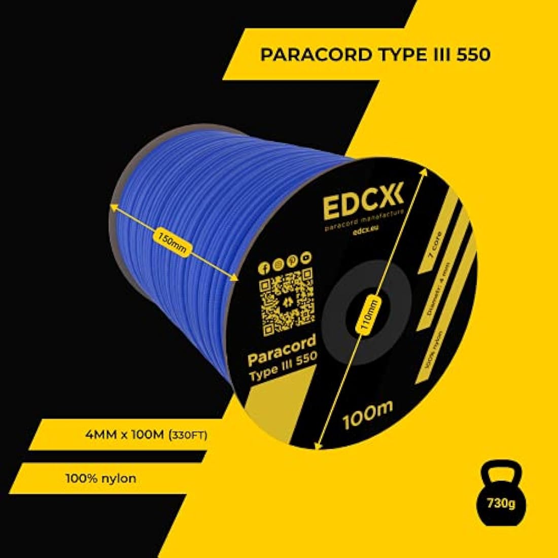 EdcX 550 Paracord Type III – 4mm Nylon Rope for DIY and Camping