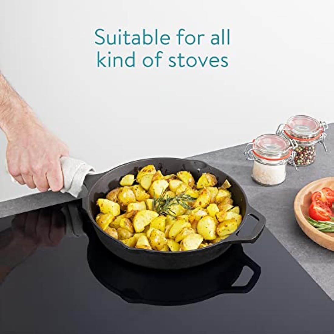 Navaris Pre-Seasoned Cast Iron Skillet Pan | 10 Inch Dual Handle Frying Pan