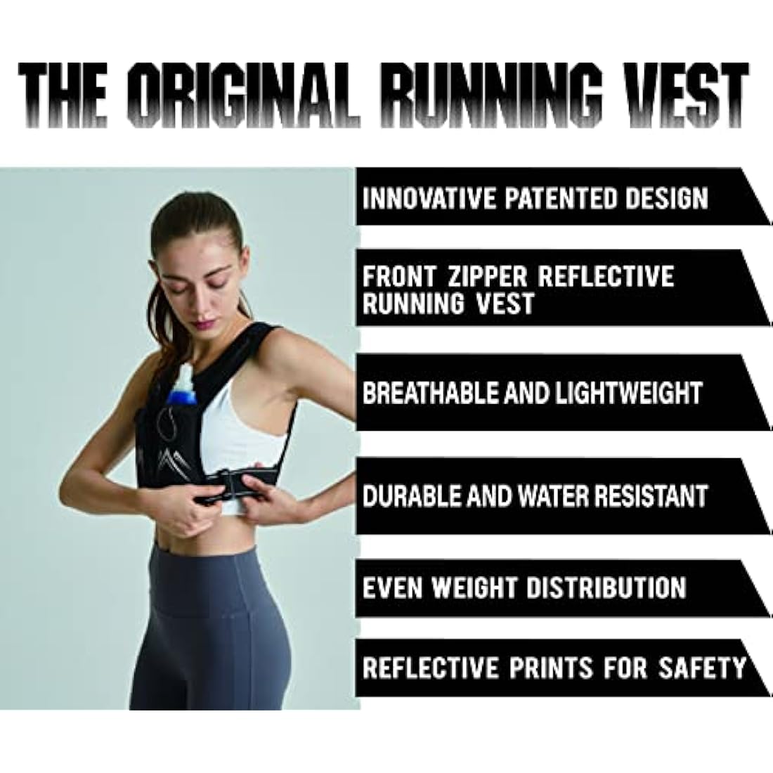 AMOSTEC Running Phone Holder Vest with 500ml Hydration Bottle | Reflective