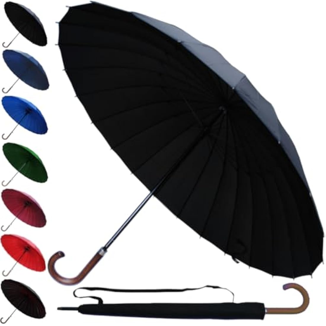 Jolof Store Windproof Umbrella – 24 Rib Fiberglass Frame Wood Handle