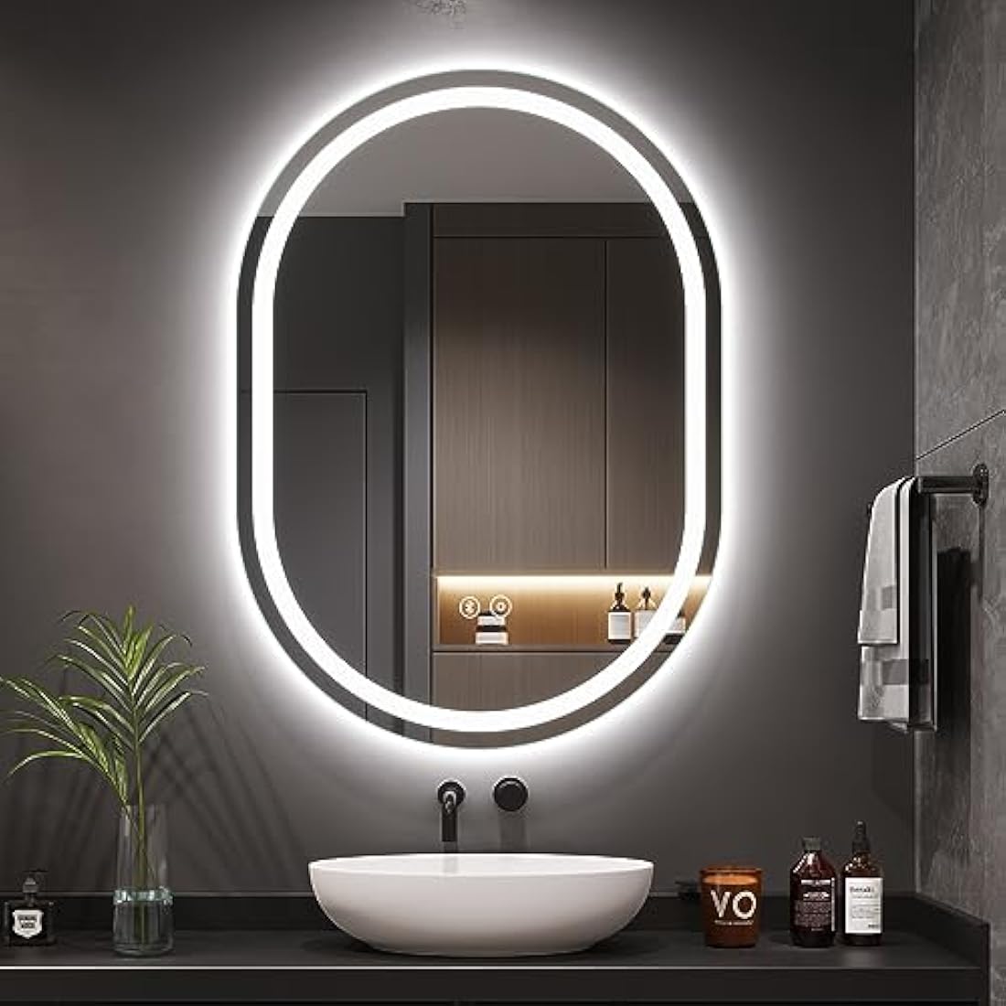 Dripex Bluetooth Oval LED Bathroom Mirror – Anti-Fog Backlit Vanity Light