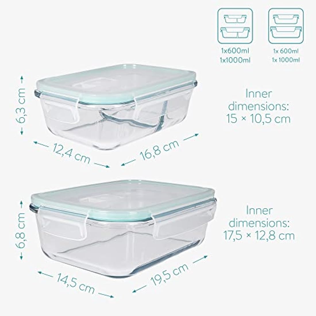 Navaris Glass Food Container Set | 4-Piece Airtight Oven Safe Storage