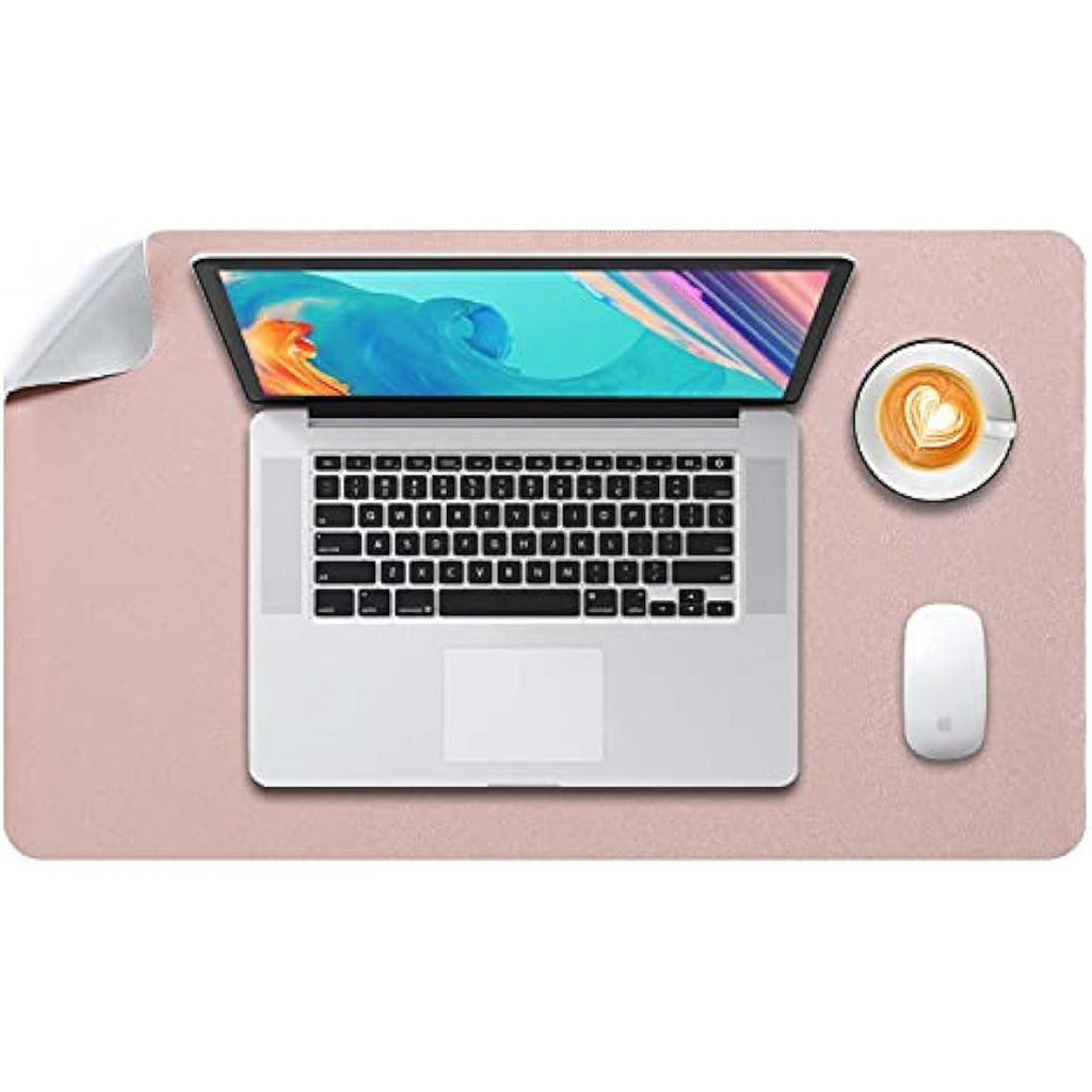 DOBAOJIA Dual-Side PU Leather Desk Pad - Waterproof Mouse Mat (Pink/Silver)