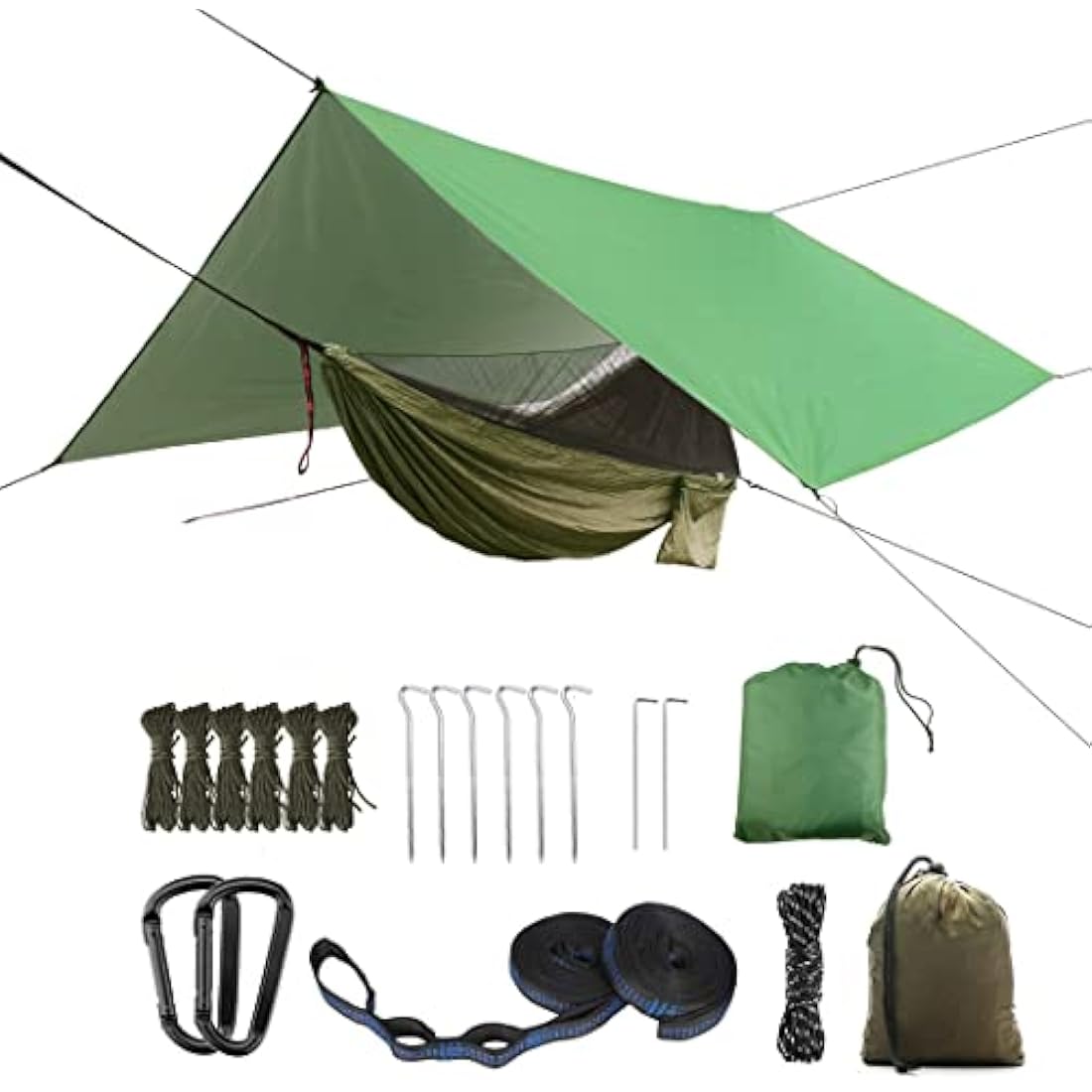 Camping Hammock with Mosquito Net and Waterproof Rainfly