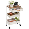 3-Tier Metal Rolling Storage Trolley with Drawer - White