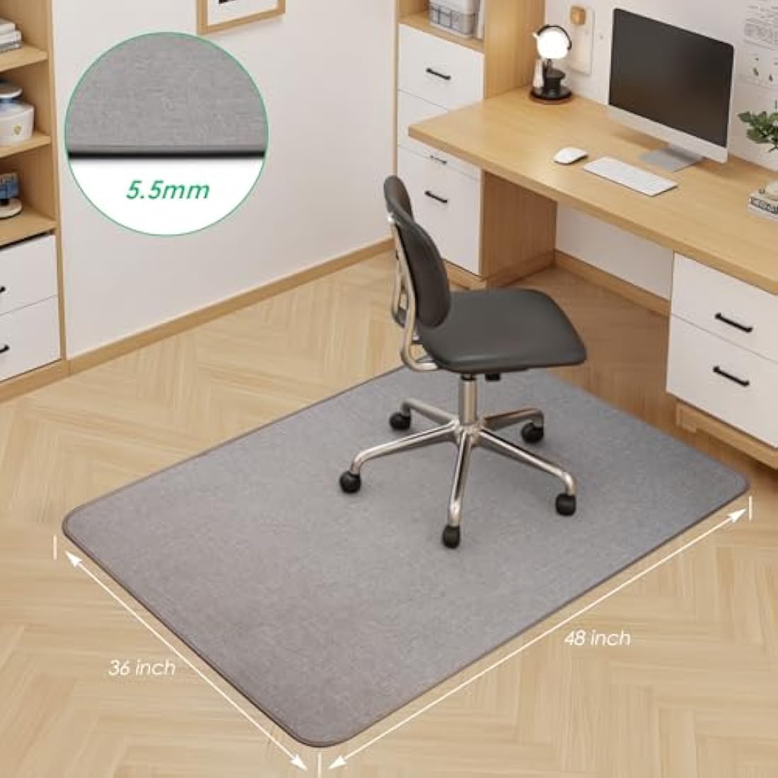 Kuyal Tri-Fold Office Chair Mat for Hardwood Floor, 36" x 48" – Light Gray